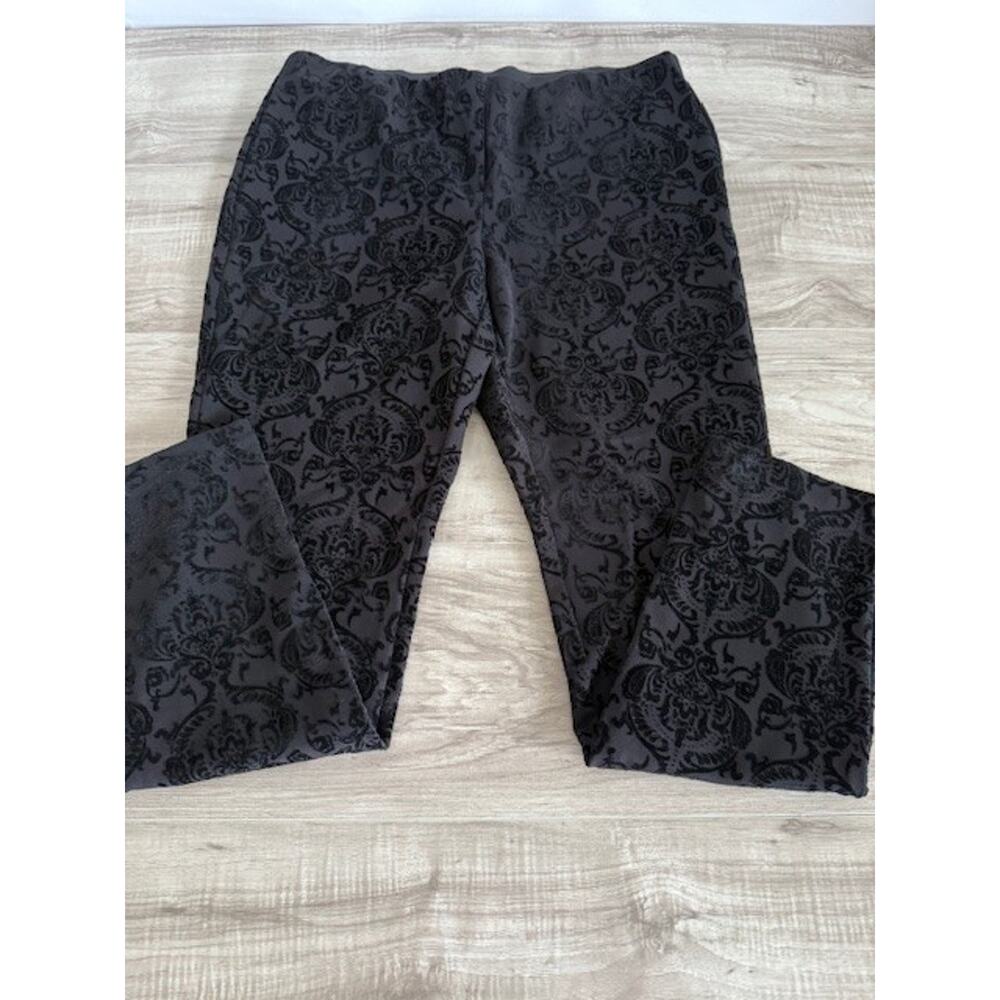Alfani Petite Women's Black Velvet Brocade Pattern Pants-Size 12